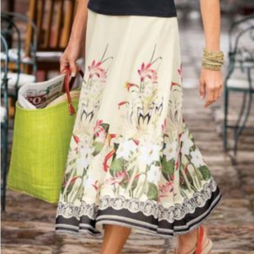 Soft Surroundings Spring Meadows Midi Skirt Petite Medium